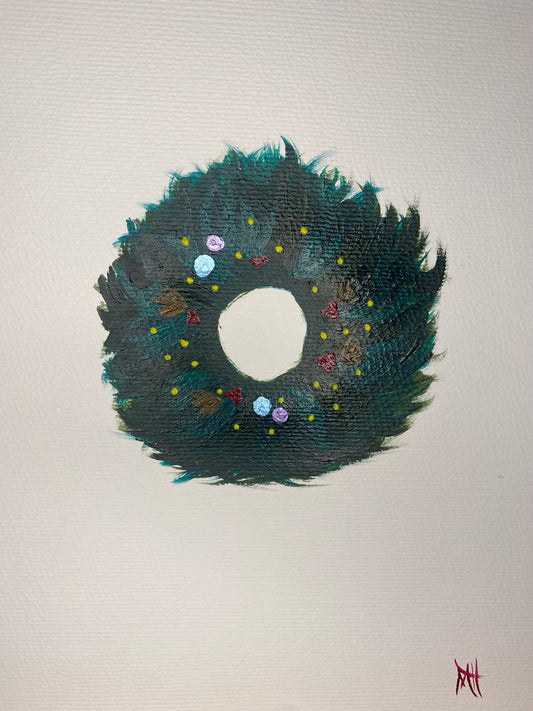 Original “Christmas Wreath 2023” Acrylic Painting